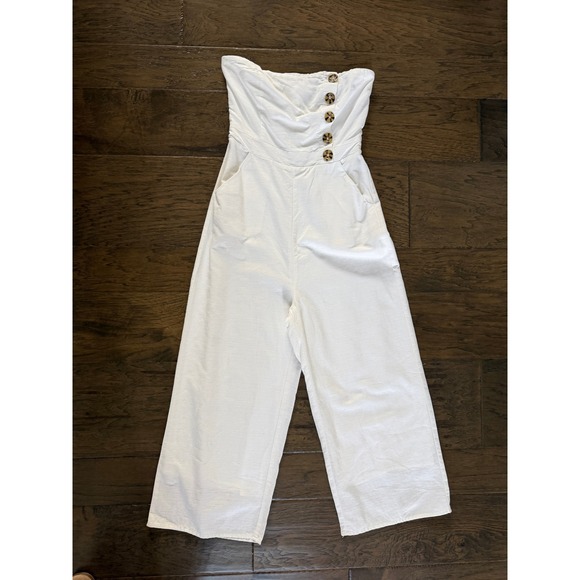 Lulus Pants - Lulus White Strapless Button-Front Jumpsuit Lined Coastal Grandmother Neutral